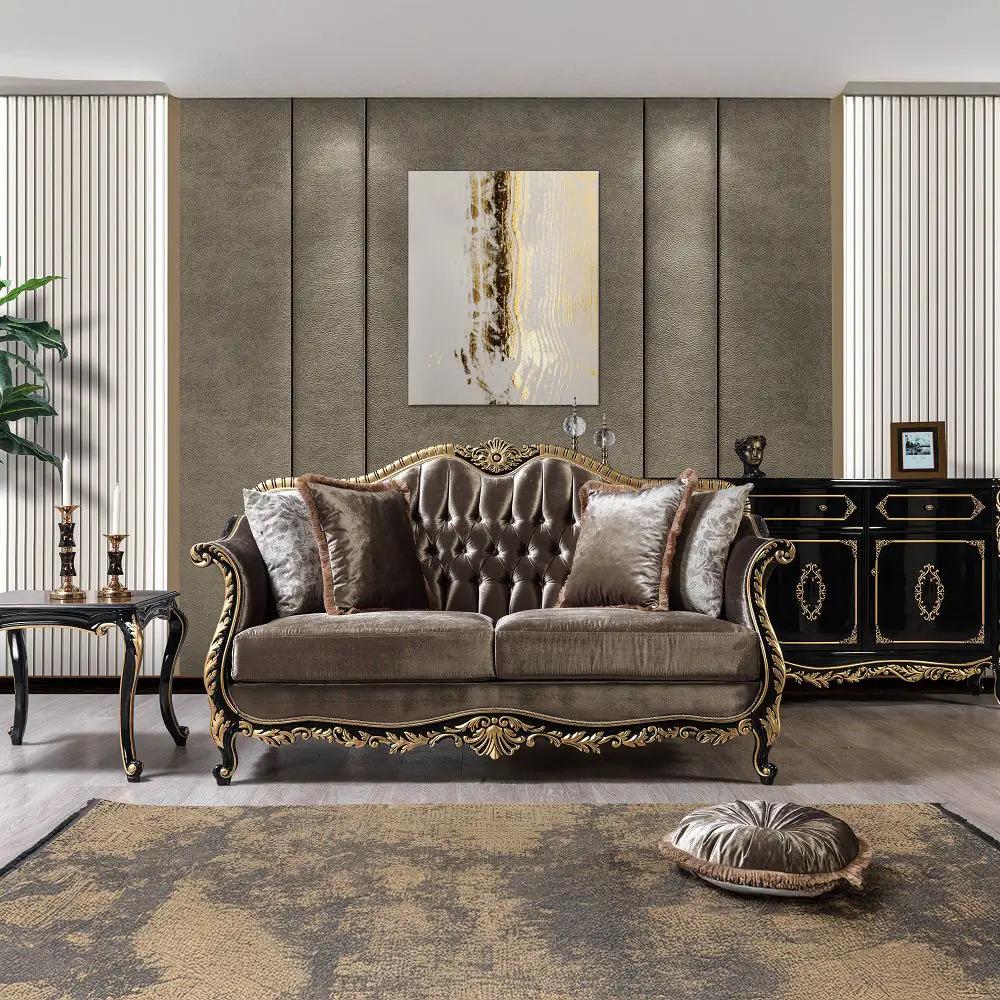 Betria - Loveseat With 4 Pillows - Light Green Velvet, Gold & Black High Gloss by Unique Piece Furniture