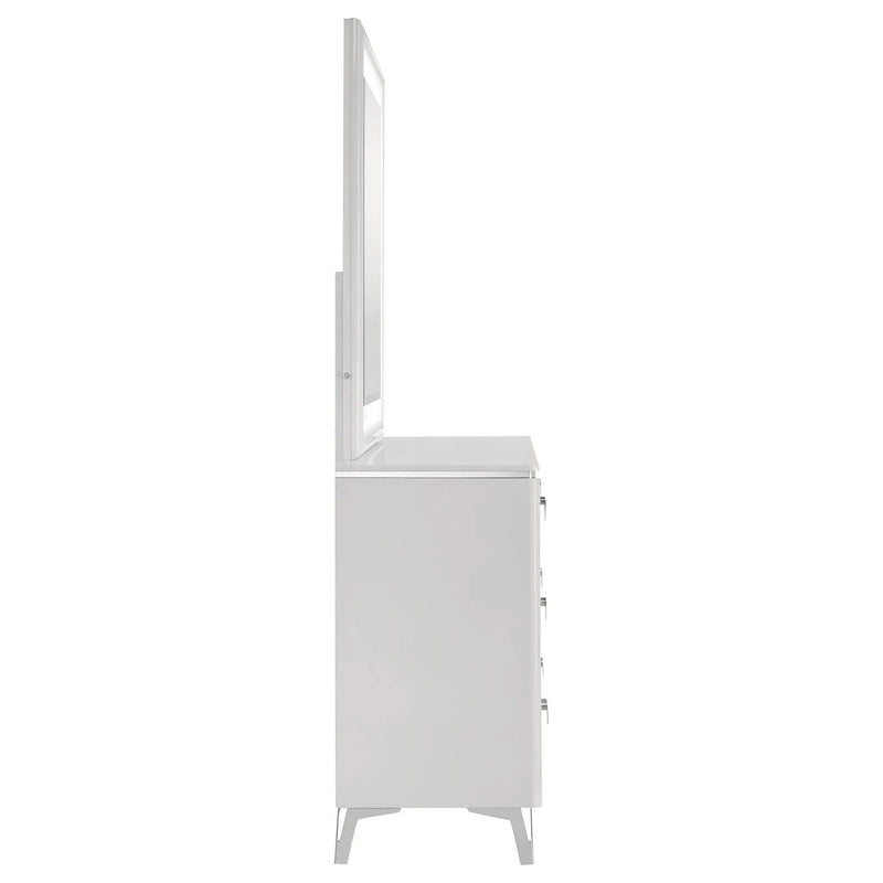 Cassia 6-drawer Dresser Cabinet with Mirror White High Gloss by Unique Piece Furniture