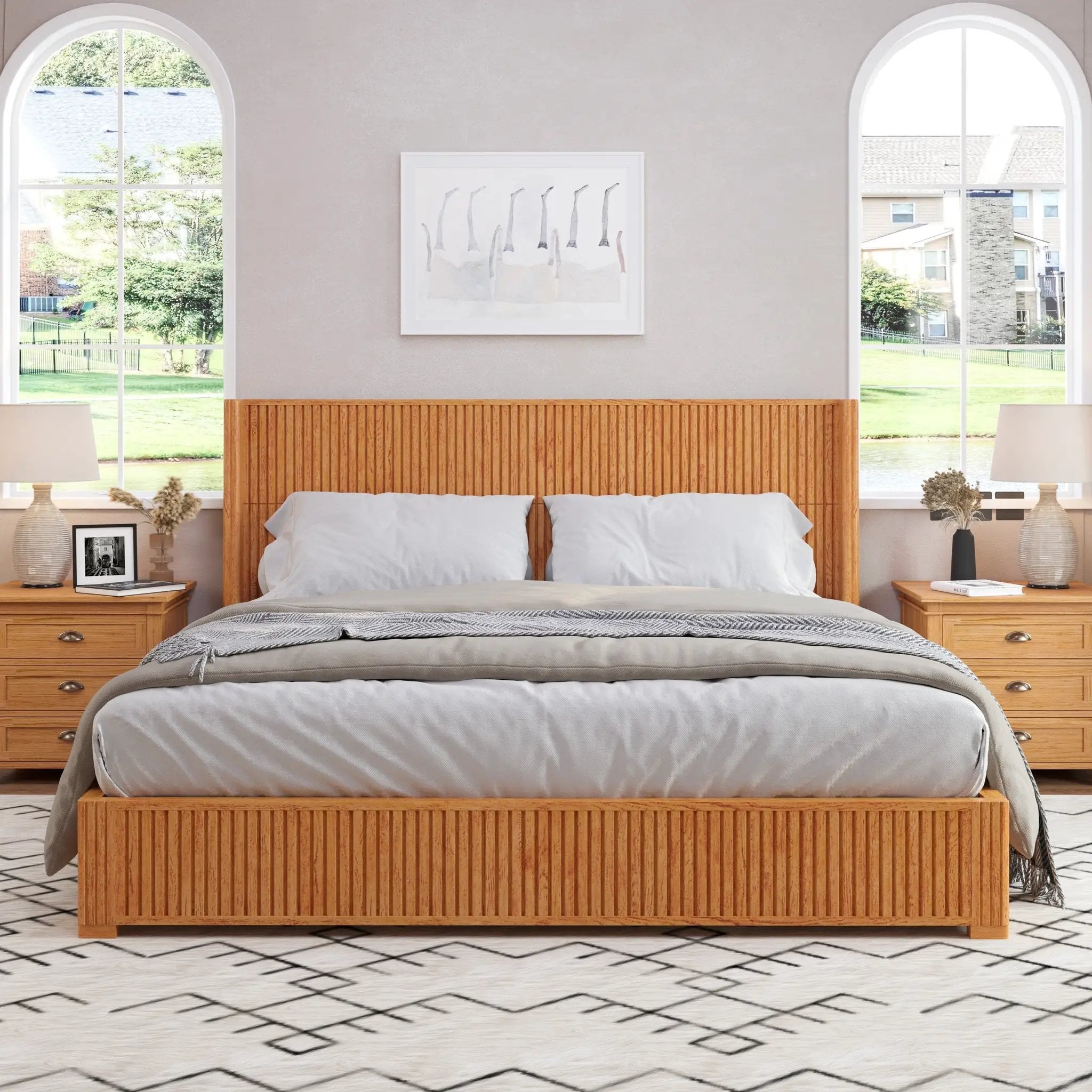 Solid Wood Platform Bed Frame with Headboard, King Size by HouseOfZazla