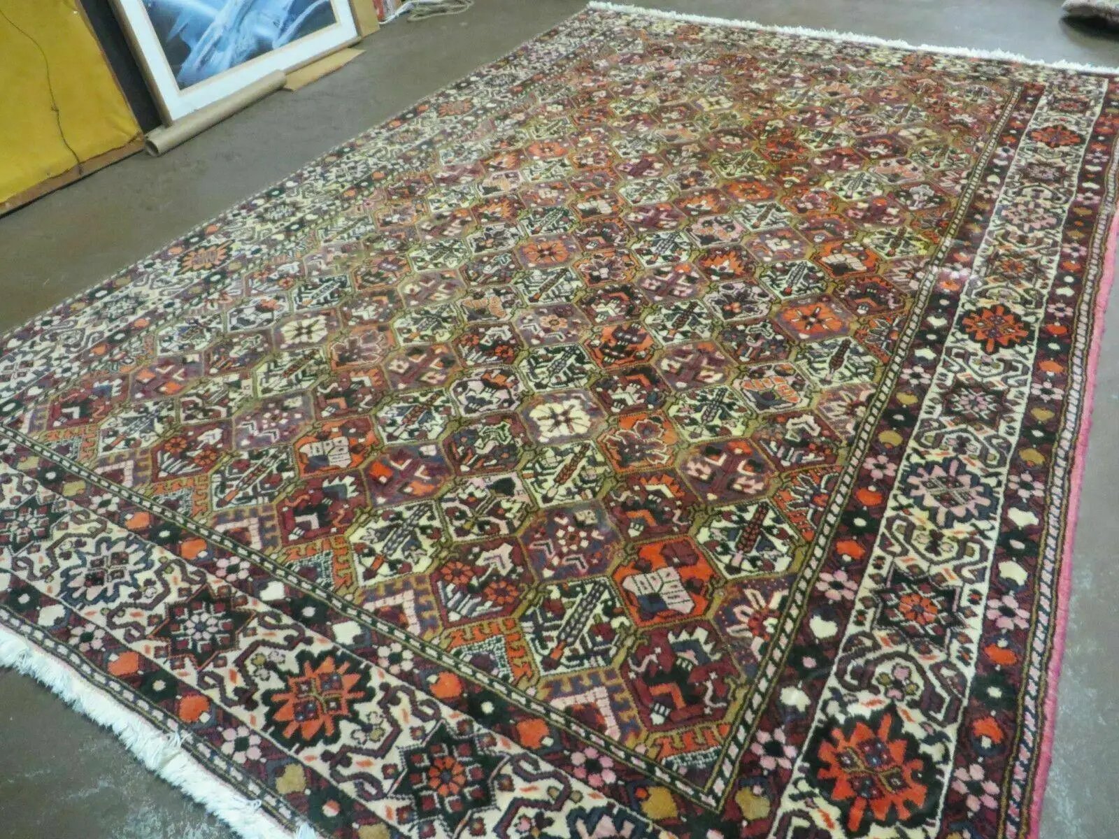 Antique Persian Bakhtiari Rug 7x10 - Multicolor Repeated Panel Design - Vegetable Dyed Rug - Hand Knotted Wool Room Sized Oriental Carpet 7 x 10 Rug by Jewel Rugs