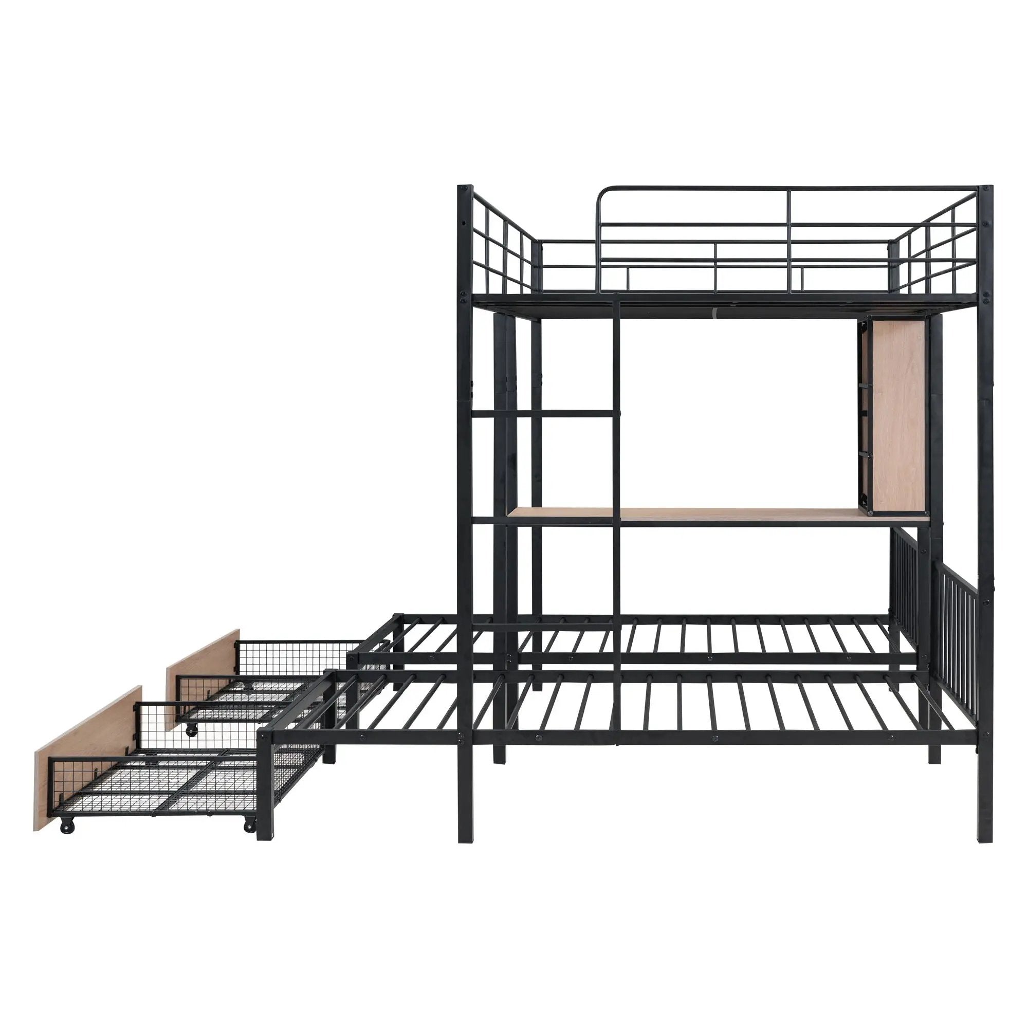 Triple Bunk Bed With Drawers, Multi-Functional Frame With Desks And Shelves In The Middle by HouseOfZazla