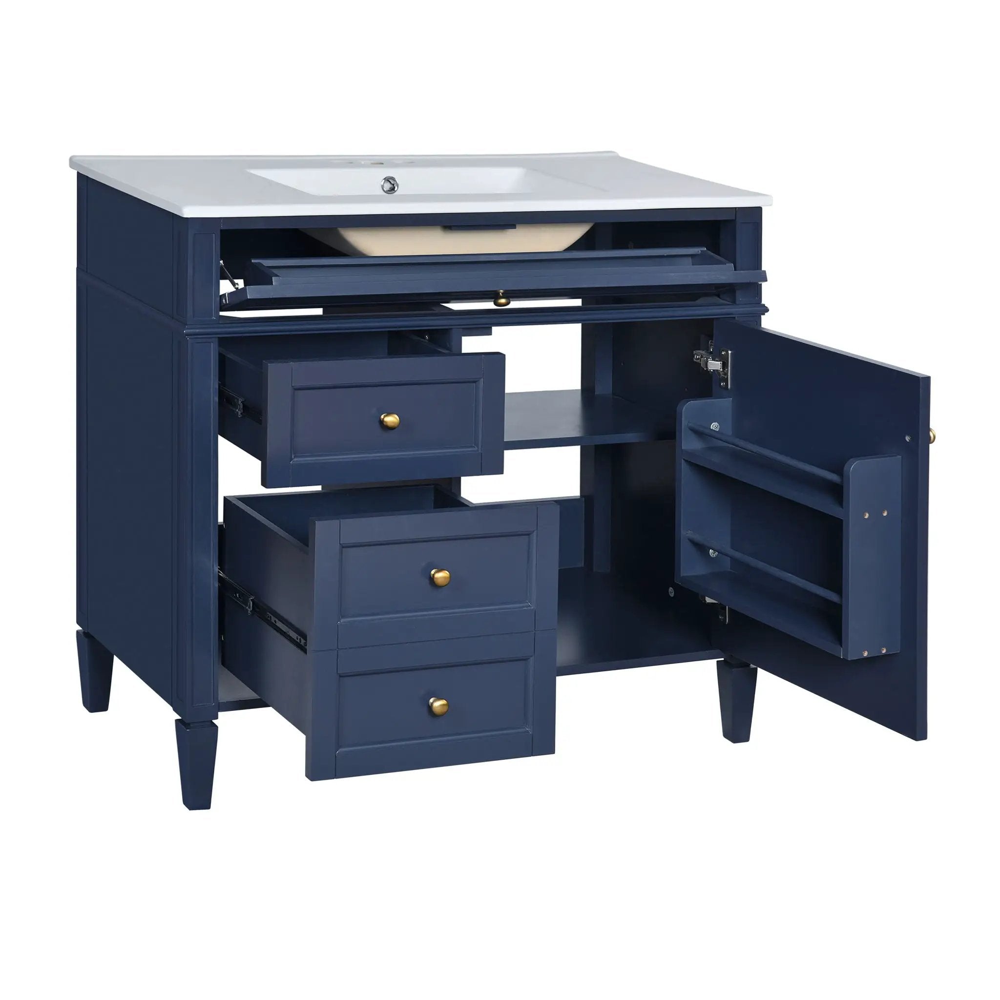 Bathroom Vanity With Top Sink, Modern Bathroom Storage Cabinet, 2 Drawers And A Tip-Out Drawer, Single Sink Bathroom Vanity - Blue by HouseOfZazla