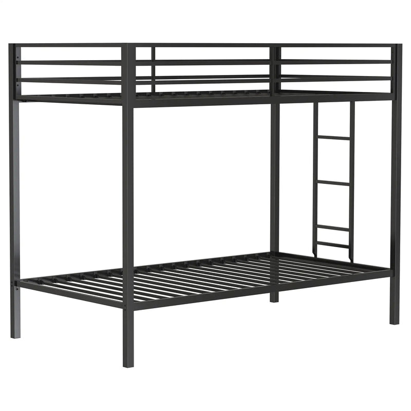 Alevera Metal Twin Over Twin Bunk Bed with Ladder Black by Unique Piece Furniture