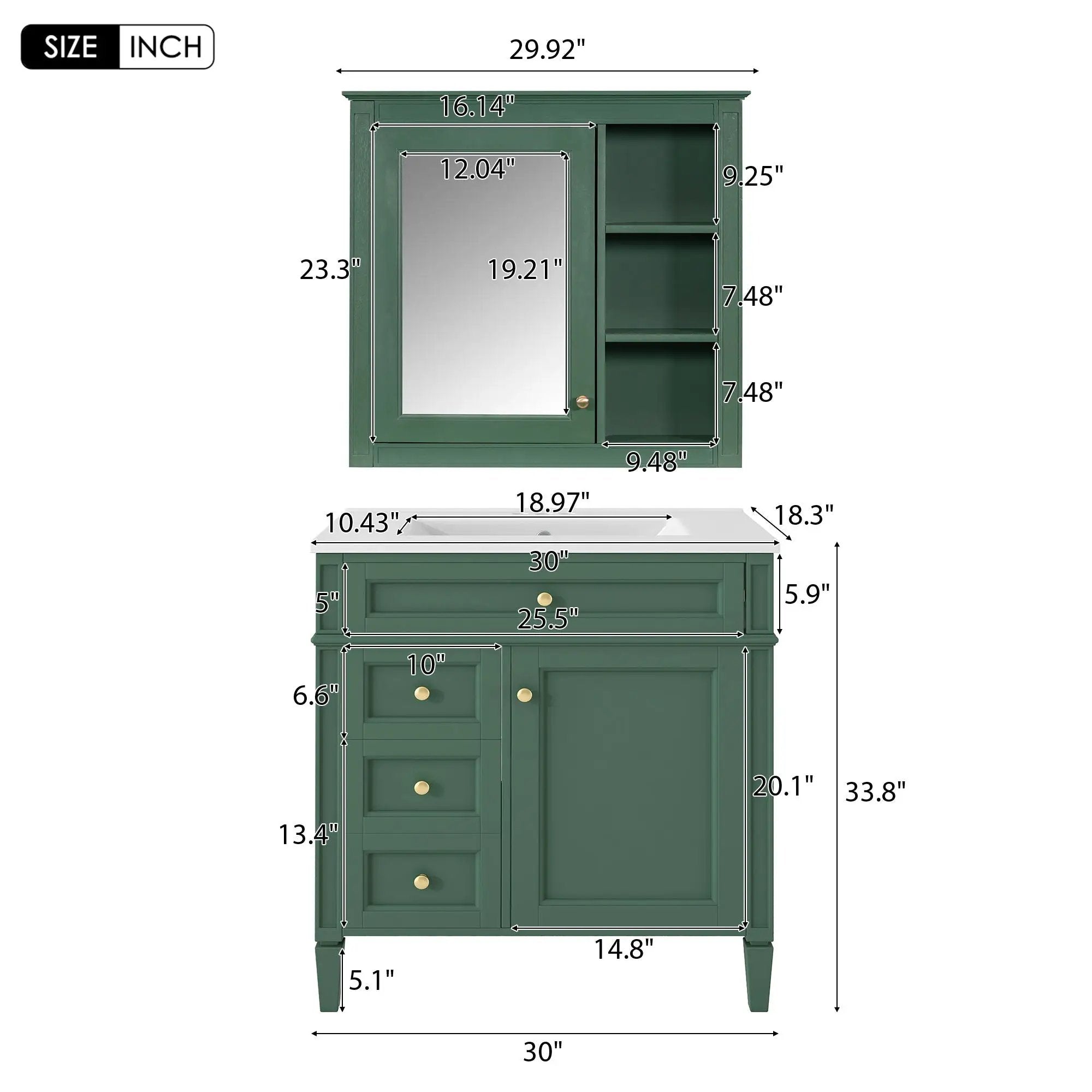 Bathroom Vanity With Medicine Cabinet, Royal Mirror Cabinet, Modern Bathroom Storage Cabinet With 2 Soft Closing Doors And 4 Drawers by HouseOfZazla