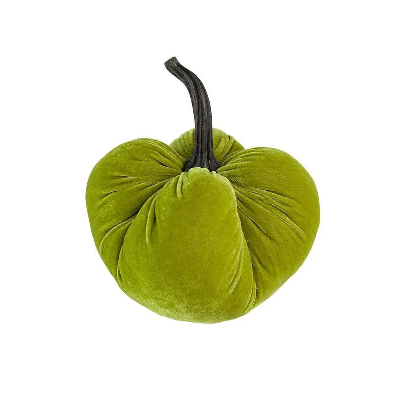 Velvet Weighted Pumpkin With Resin Stem Apple, Pumpkin Ornament Decor For Holiday Harvest Festival Fall Festival & Thanksgiving (Set of 2) - Green by Unique Piece Furniture