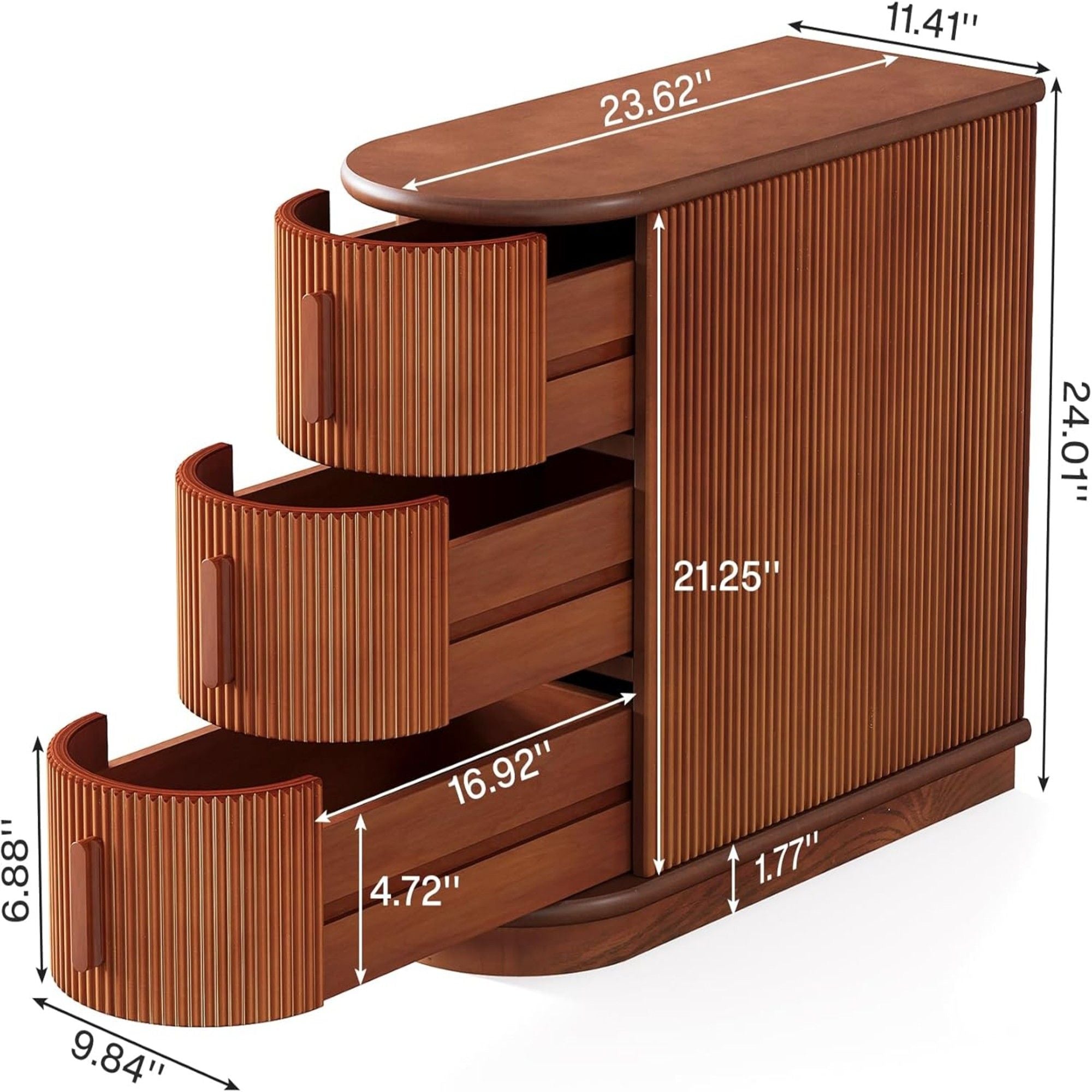 3 Drawer End Table, Semi Oval For Living Classic Accent Furniture - Walnut by HouseOfZazla