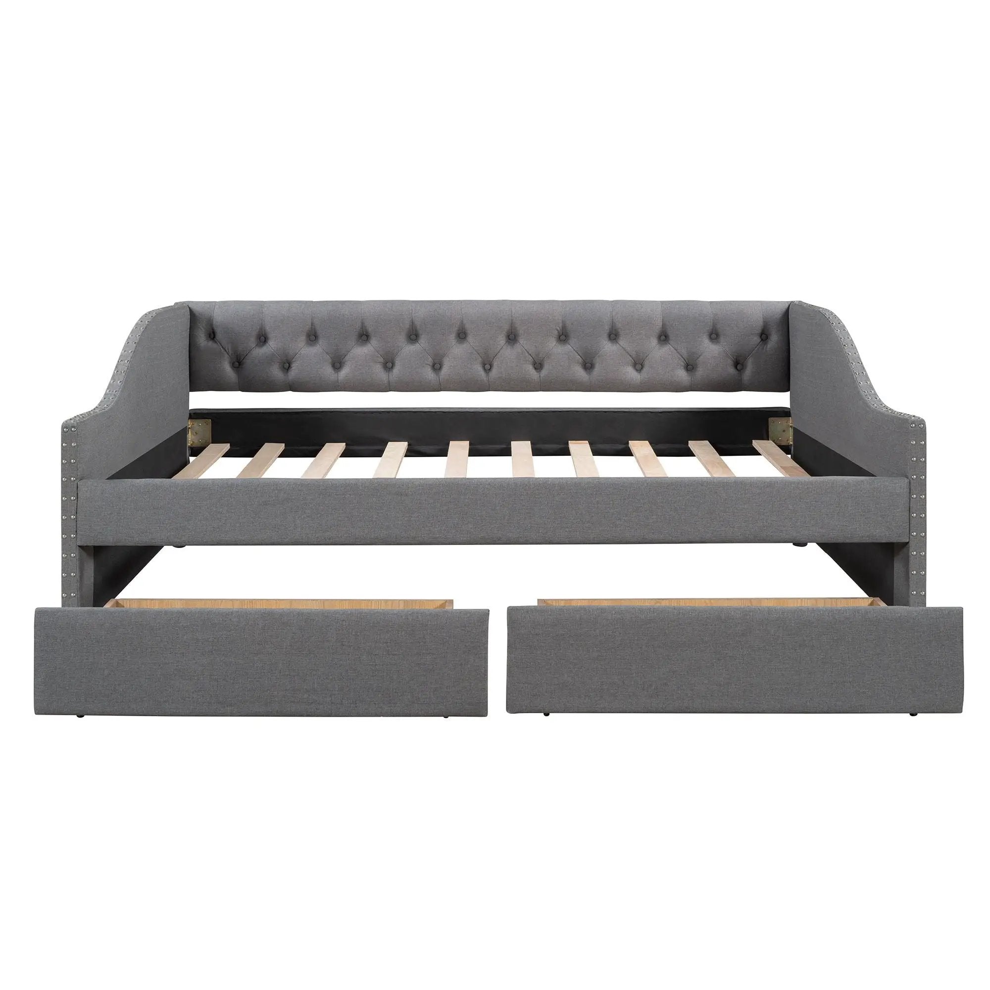 Upholstered Daybed With Two Drawers, Wood Slat Support by HouseOfZazla