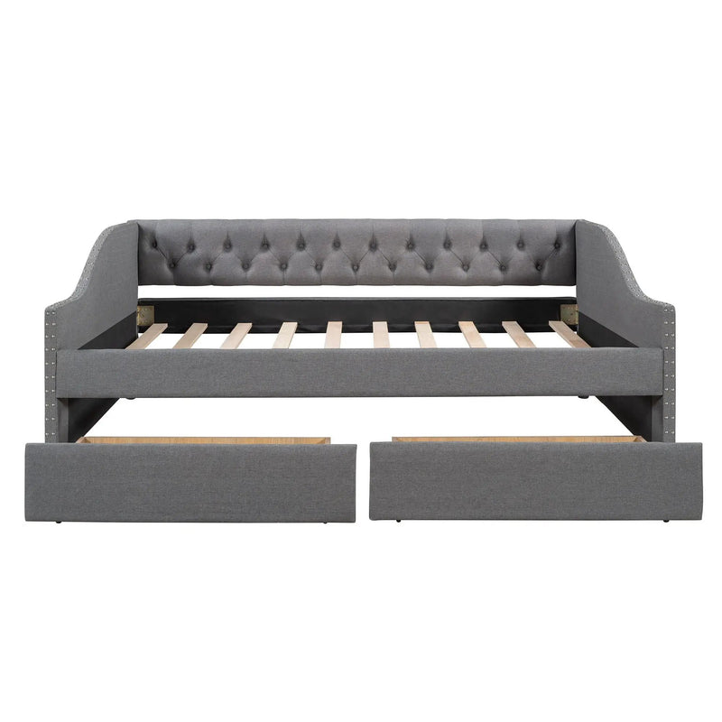 Upholstered Daybed With Two Drawers, Wood Slat Support by HouseOfZazla