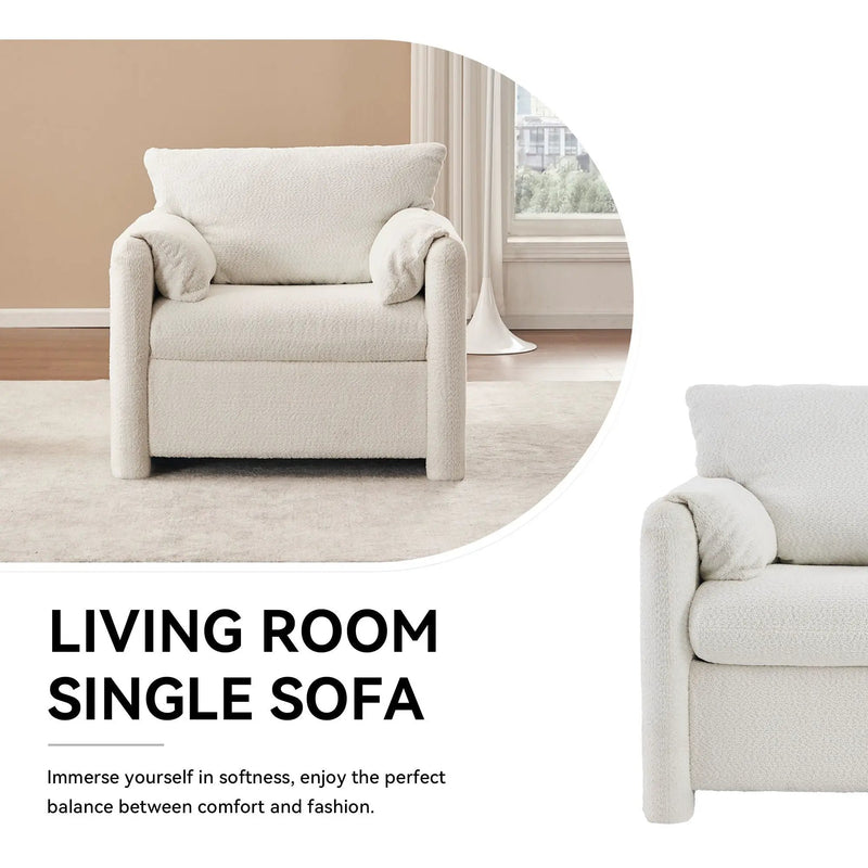 Fixed Modern Accent Chair Single Seater Plush Chenille Lounge Chair With High Resilience Cushion - Ivory White by Unique Piece Furniture