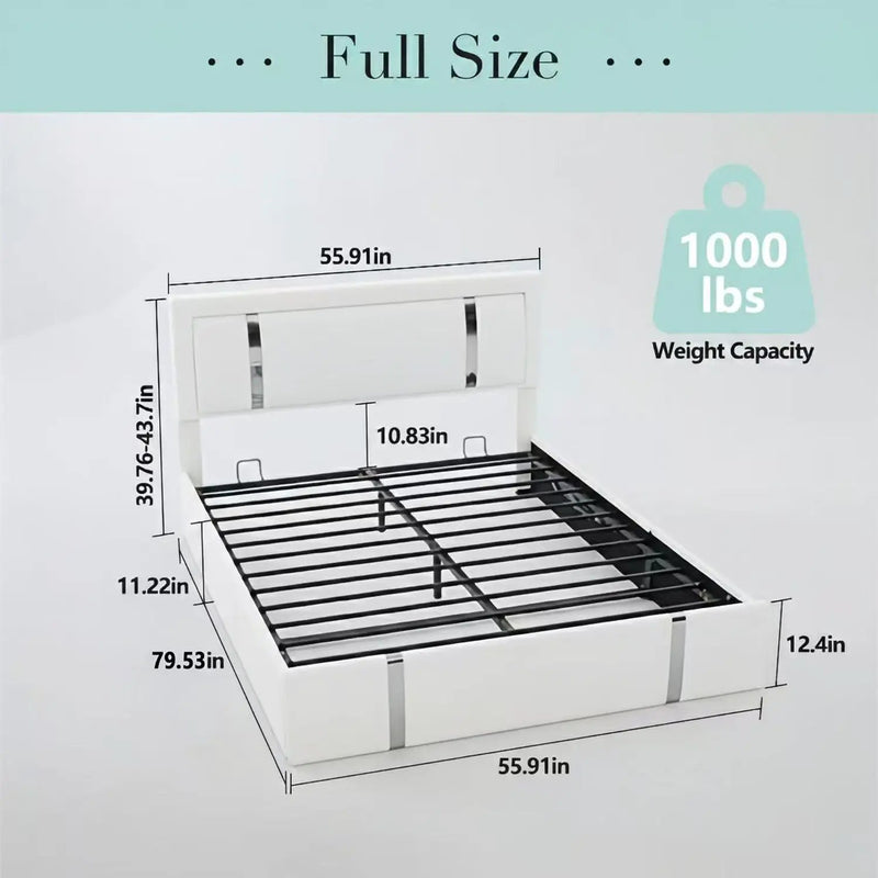 Upholstered Platform Bed Frame With Adjustable LED Headboard, USB C-Charging, Hydraulic Lift by HouseOfZazla