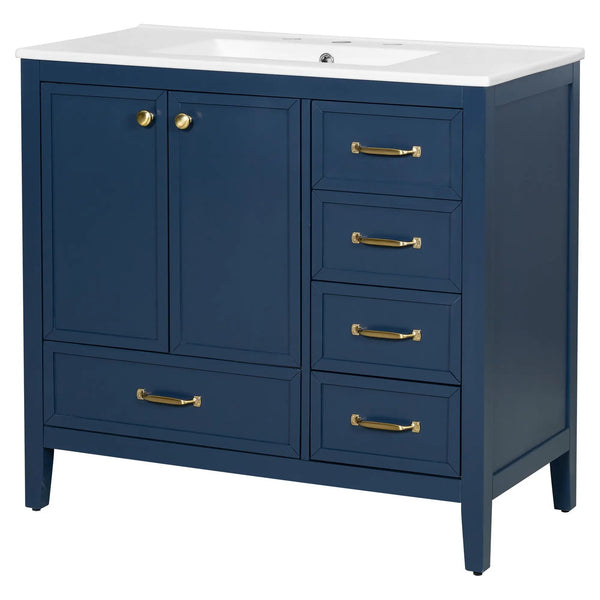 Elegant Vintage Bathroom Vanity With Sink And Soft Closing Door, 4 Drawers Of Different Sizes Frame