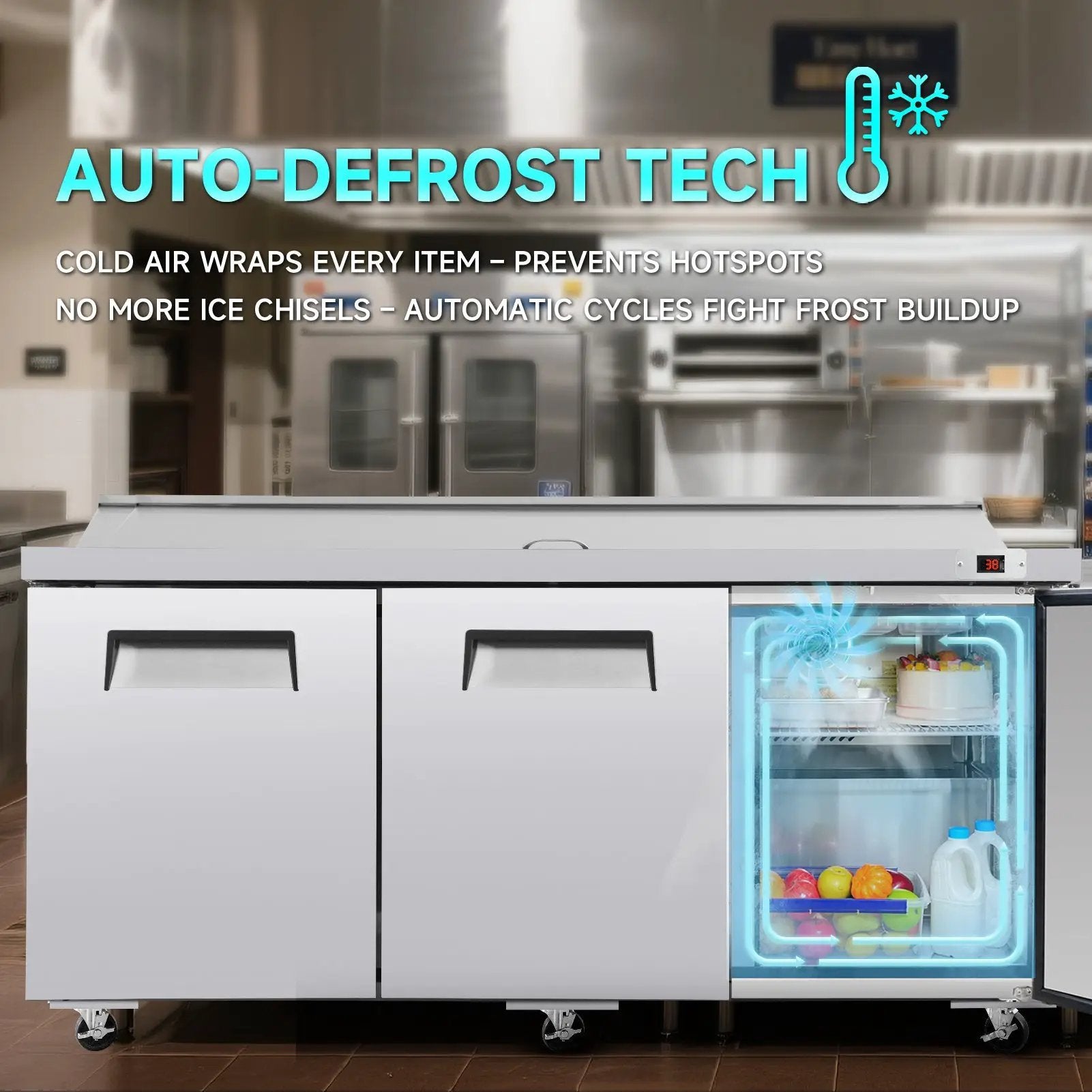 72" Width Commercial Refrigerators Sandwich & Salad Prep Table with a Butcher Block Cutting Board by Chery Industrial