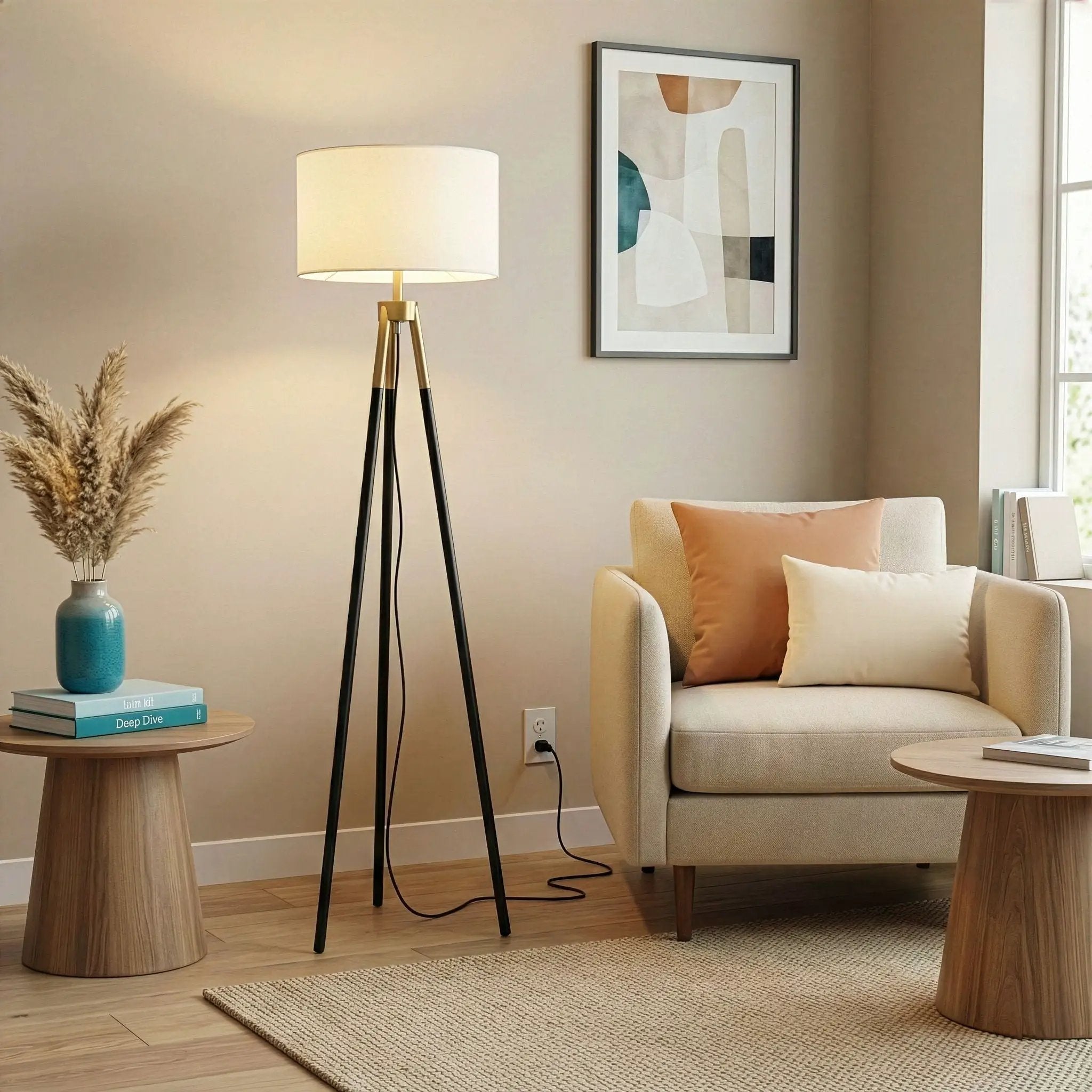 Sway - Floor Lamp With On / Off Switch Triple Legs Shade - Black / Gold / White by HouseOfZazla