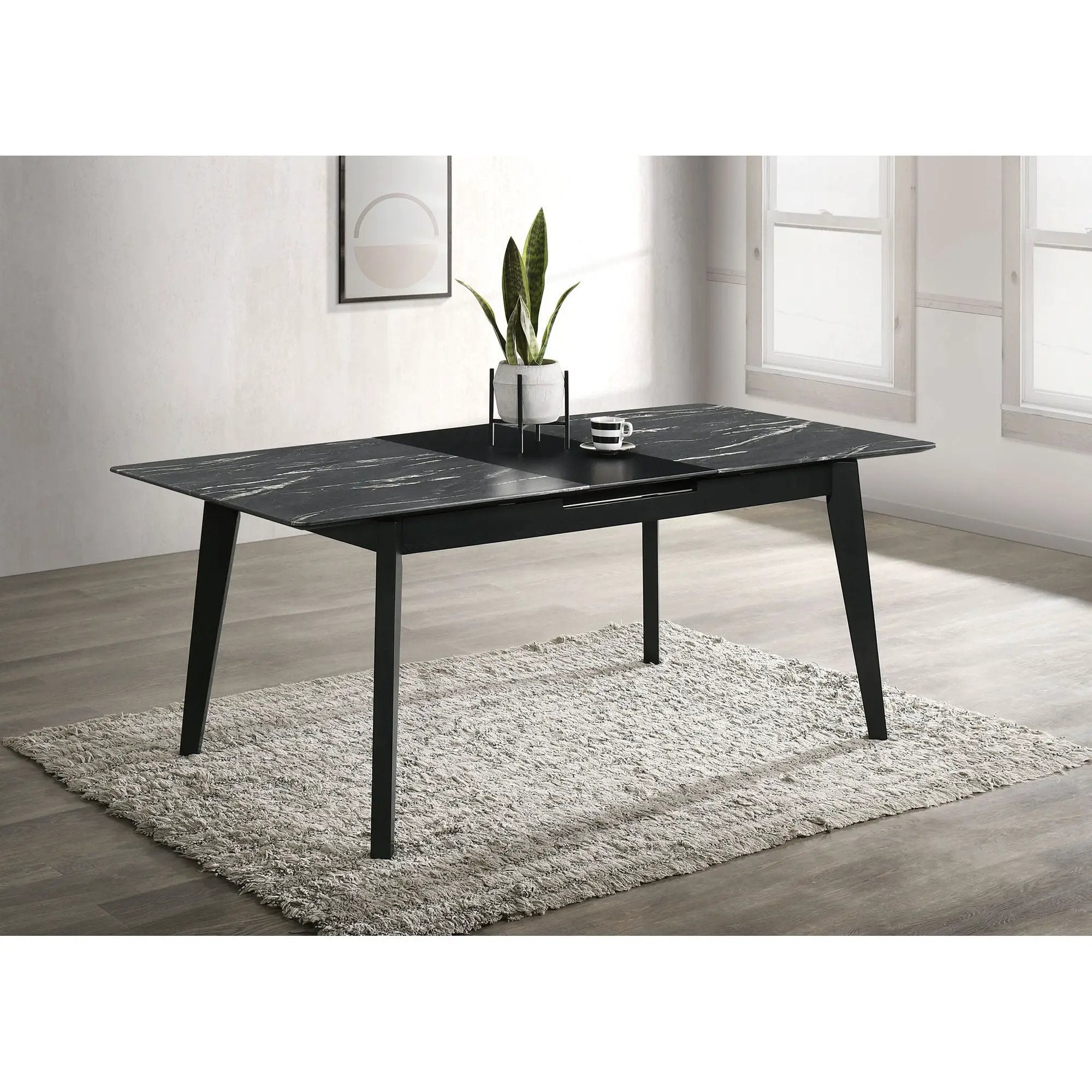 Bellingham - Dining Table With Self Storing Extension Leaf - Black Marble-Look Sintered Stone