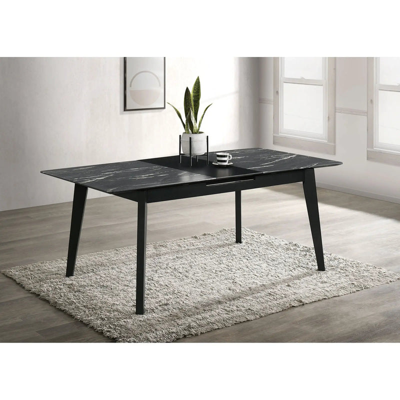 Bellingham - Dining Table With Self Storing Extension Leaf - Black Marble-Look Sintered Stone