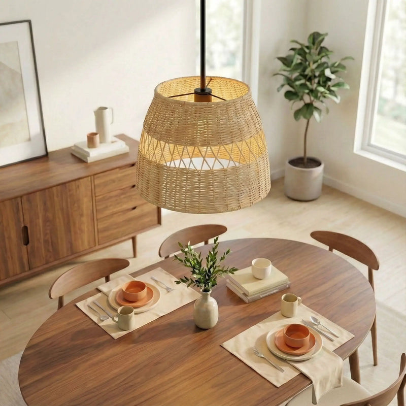 Essence - Single Lights Pendant With Shade - Black / Rattan by Unique Piece Furniture