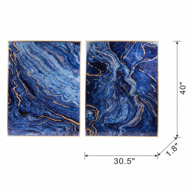 Framed Art Panels, Unique Marbled Design (Set of 2) - Blue by HouseOfZazla