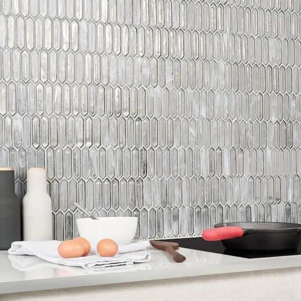 Open Box Ivy Hill Tile Fargin Silver Haze Elongated Hexagon 12 in. x 10 in. x 7mm Polished Glass Mosaic Tile (0.82 sq. ft.) by Selzalot