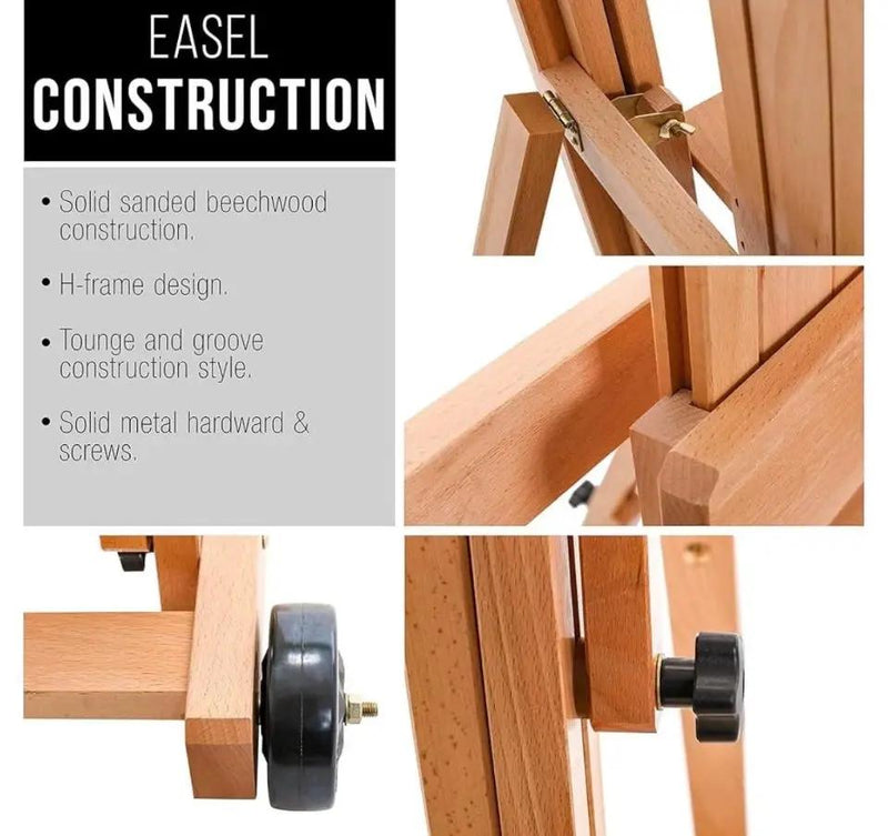 Open Box U.S. Art Supply Mastel Multi-Function Studio Artist Wooden Floor Easel - Large Adjustable H-Frame, Tilts Flat, Mast Adjusts to 97" High - Stu by Selzalot