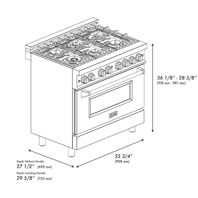 ZLINE 36" Autograph Dual Fuel Range, Black, Gold, RAZ-BLM-36-G by Farmhouse Kitchen and Bath