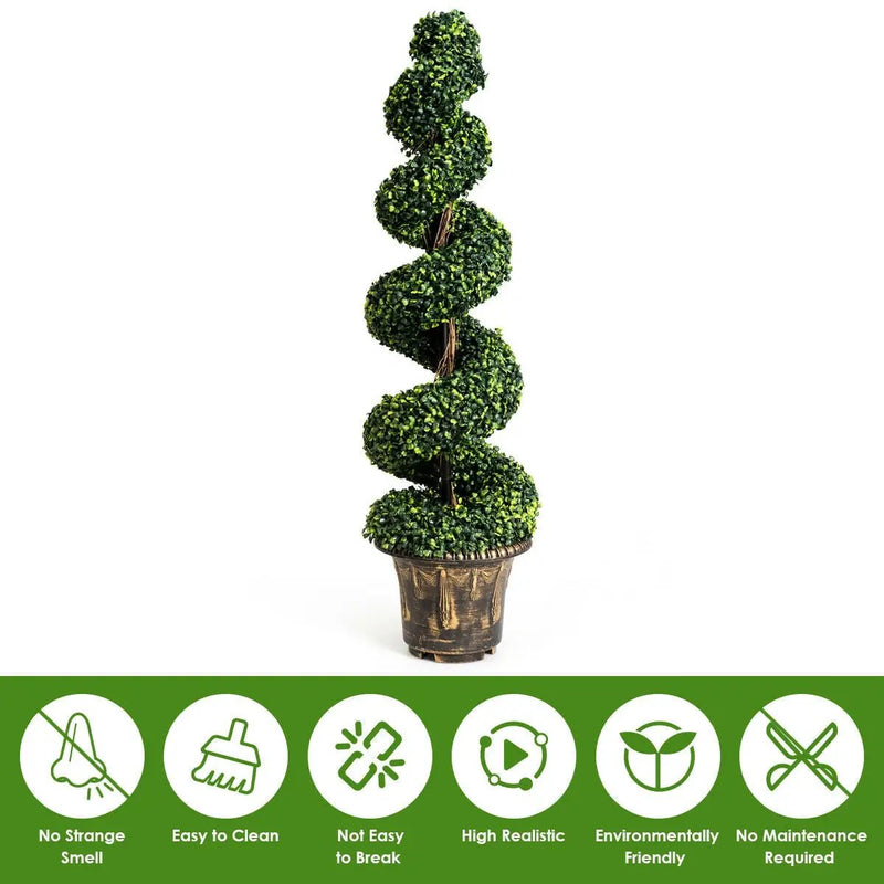 2 Pieces 4 Feet Artificial Décor Green Boxwood Spiral Tree Set by DirectDeals