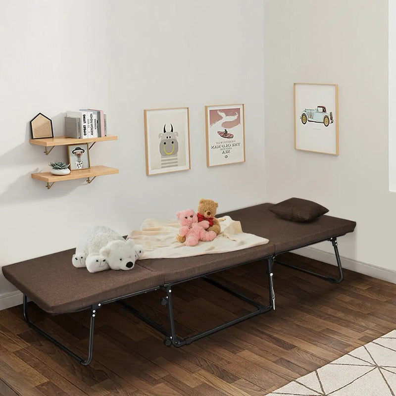 Folding Guest Sleeper Bed w/6 Position Adjustment-Brown by DirectDeals