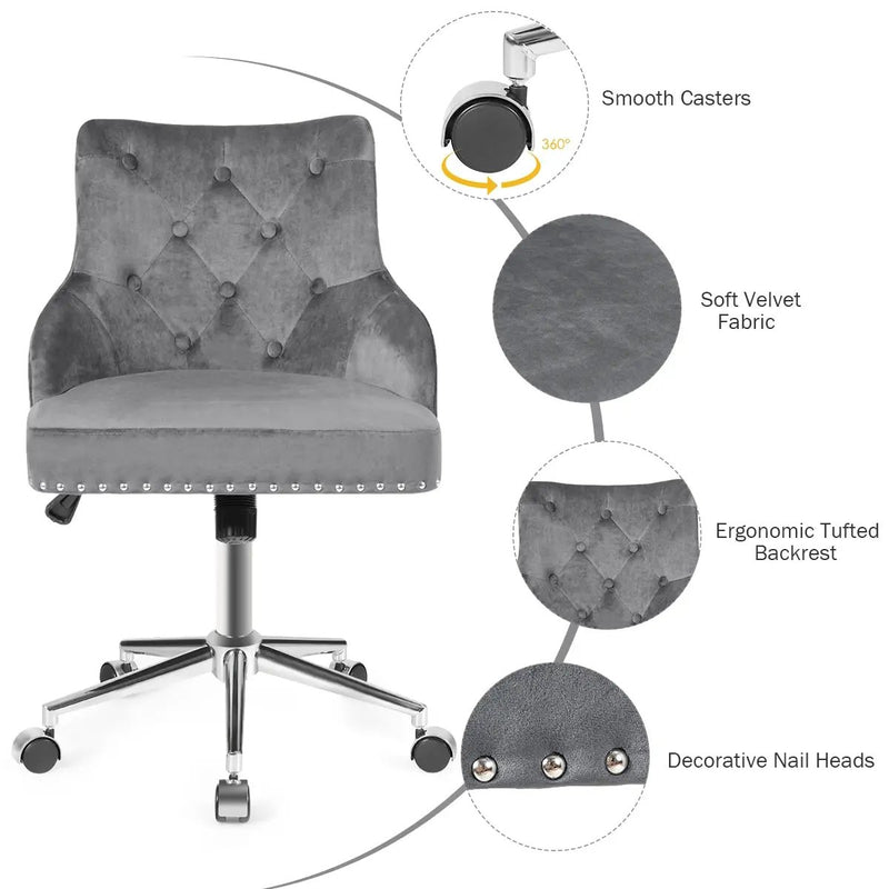 Tufted Upholstered Swivel Computer Desk Chair with Nailed Tri by DirectDeals