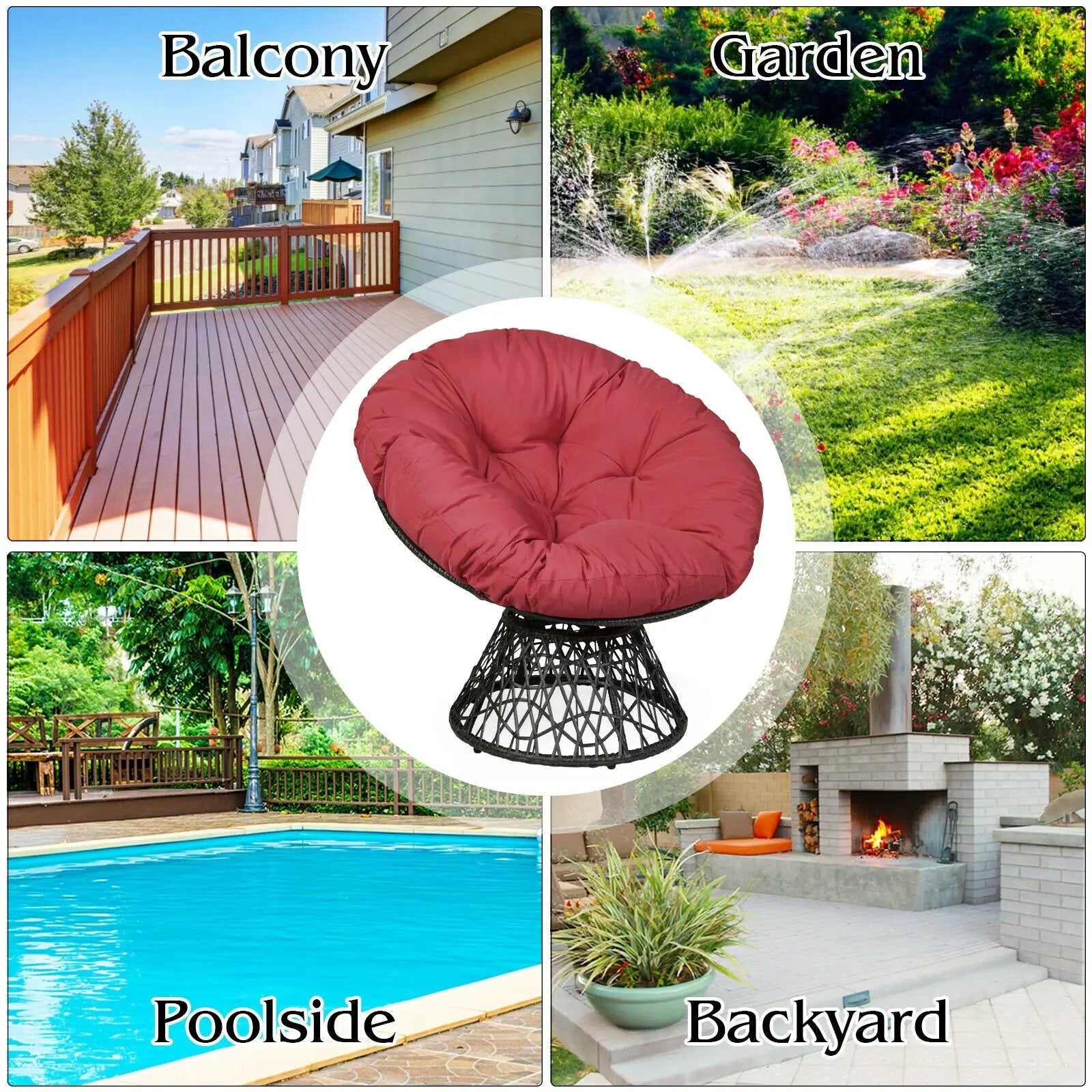 Rattan Papasan Chair Ergonomic 360-degree Swivel Soft Cushion Garden by DirectDeals