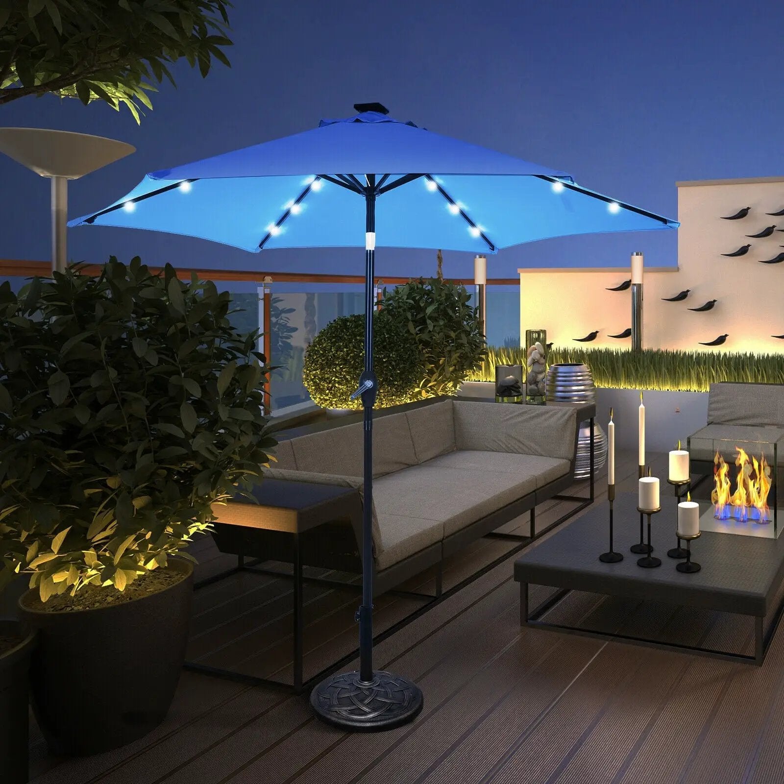 9 Feet Solar LED Lighted Patio Market Umbrella Tilt Adjustment Crank Lift by DirectDeals