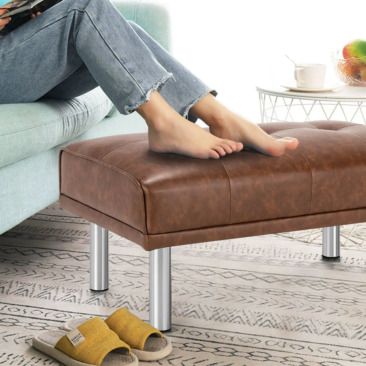 Rectangle Tufted Ottoman with Stainless Steel Legs for Living Room, photo 4 of 16