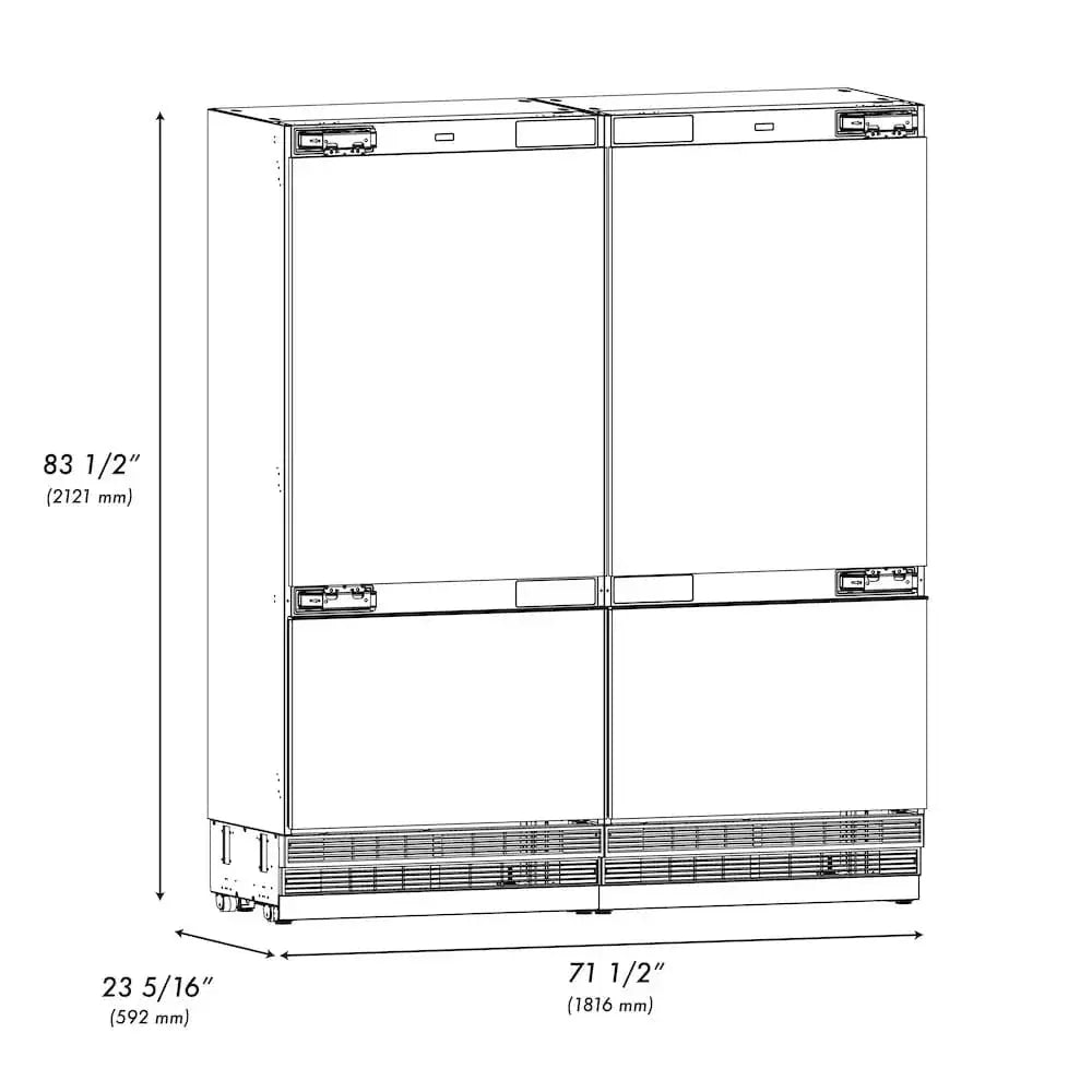 ZLINE 72" Panel Ready Built-In Bottom Freezer Refrigerator,Water Dispenser, Ice Maker, RBIT-72 by Farmhouse Kitchen and Bath