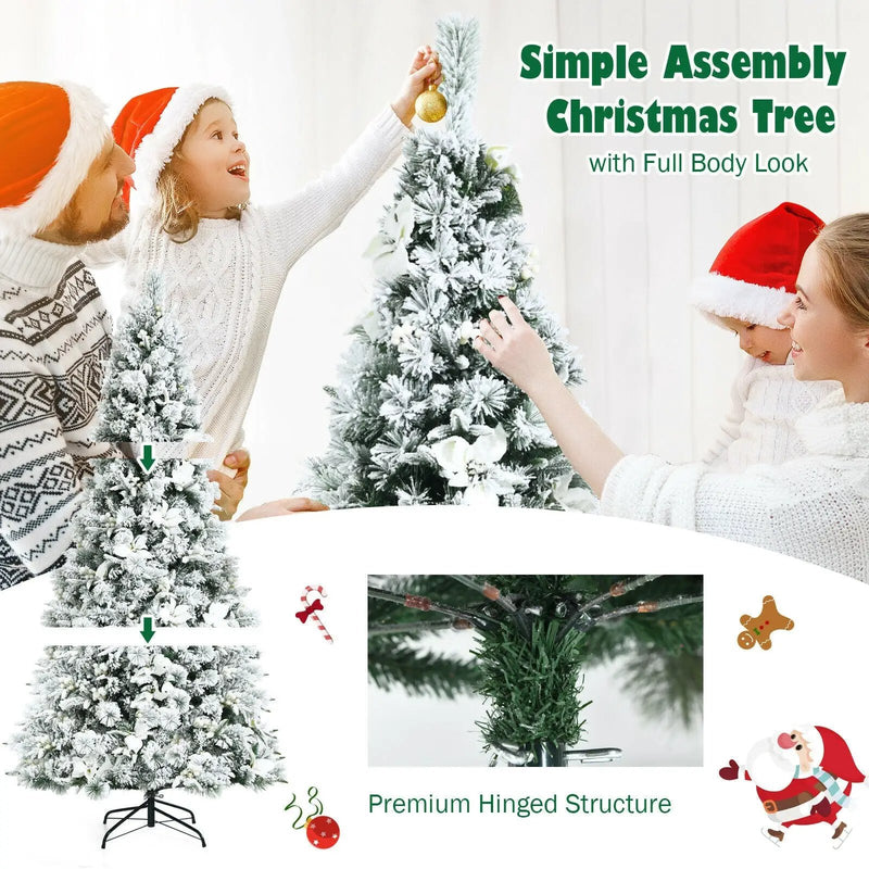 7 Feet Snow Flocked Christmas Tree with Poinsettia Flowers by DirectDeals