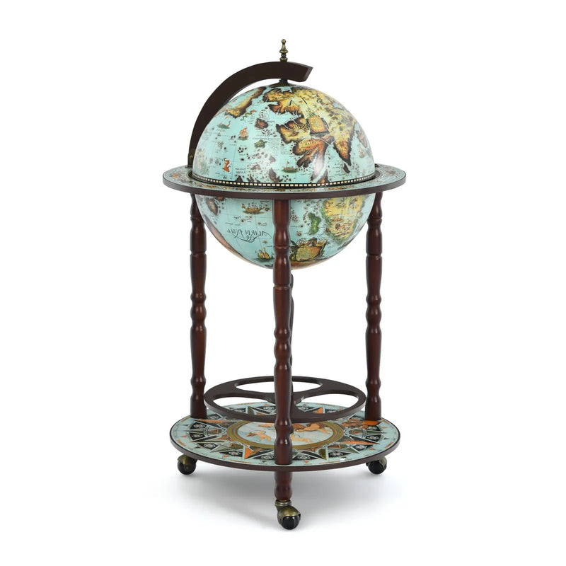 17 Inch Globe Wine Bar Stand 16th Century Italian Map Liquor Bottle Shelf Cart by DirectDeals
