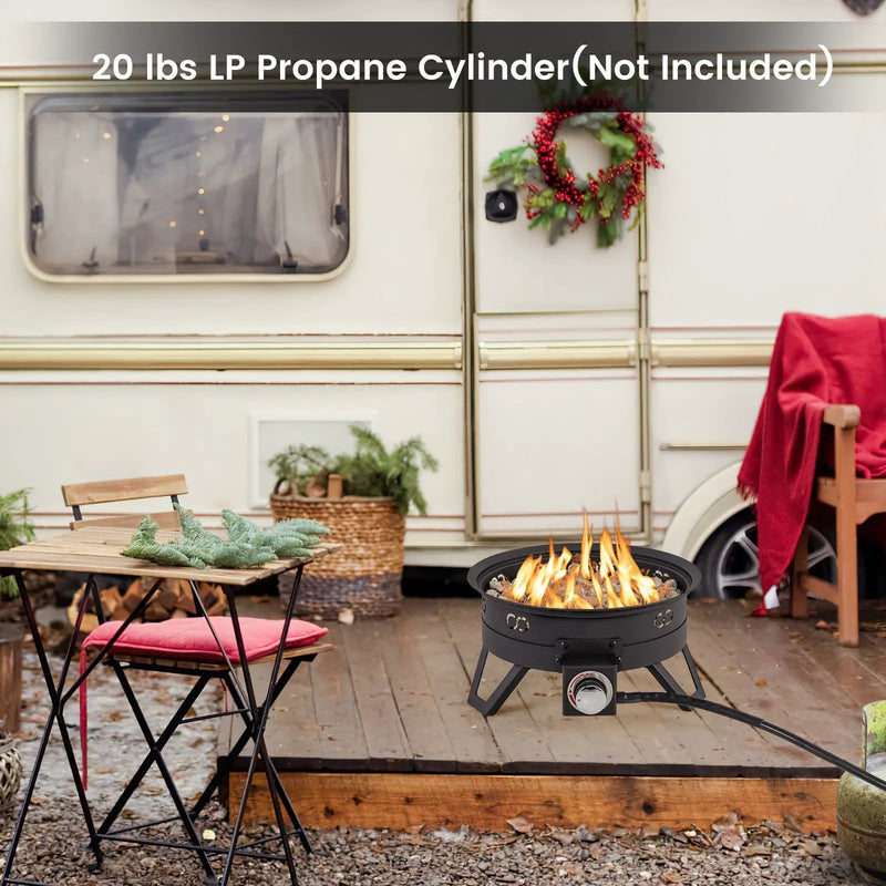 17 Inch Portable Gas Fire Pit with Folding Legs and Removable Grill for Camping-Black by DirectDeals