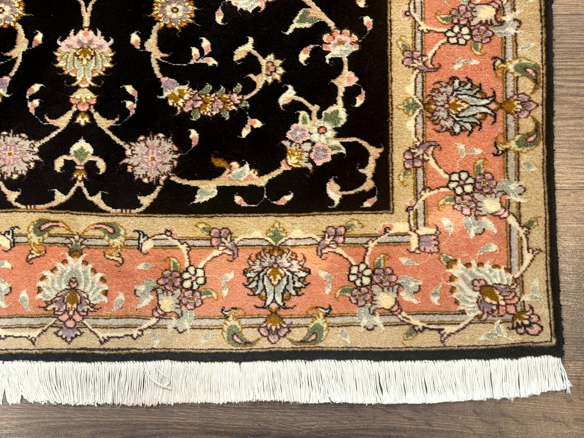 Persian Tabriz Rug 3x5 Black and Salmon Floral Fine Handmade 360 KPSI by Jewel Rugs