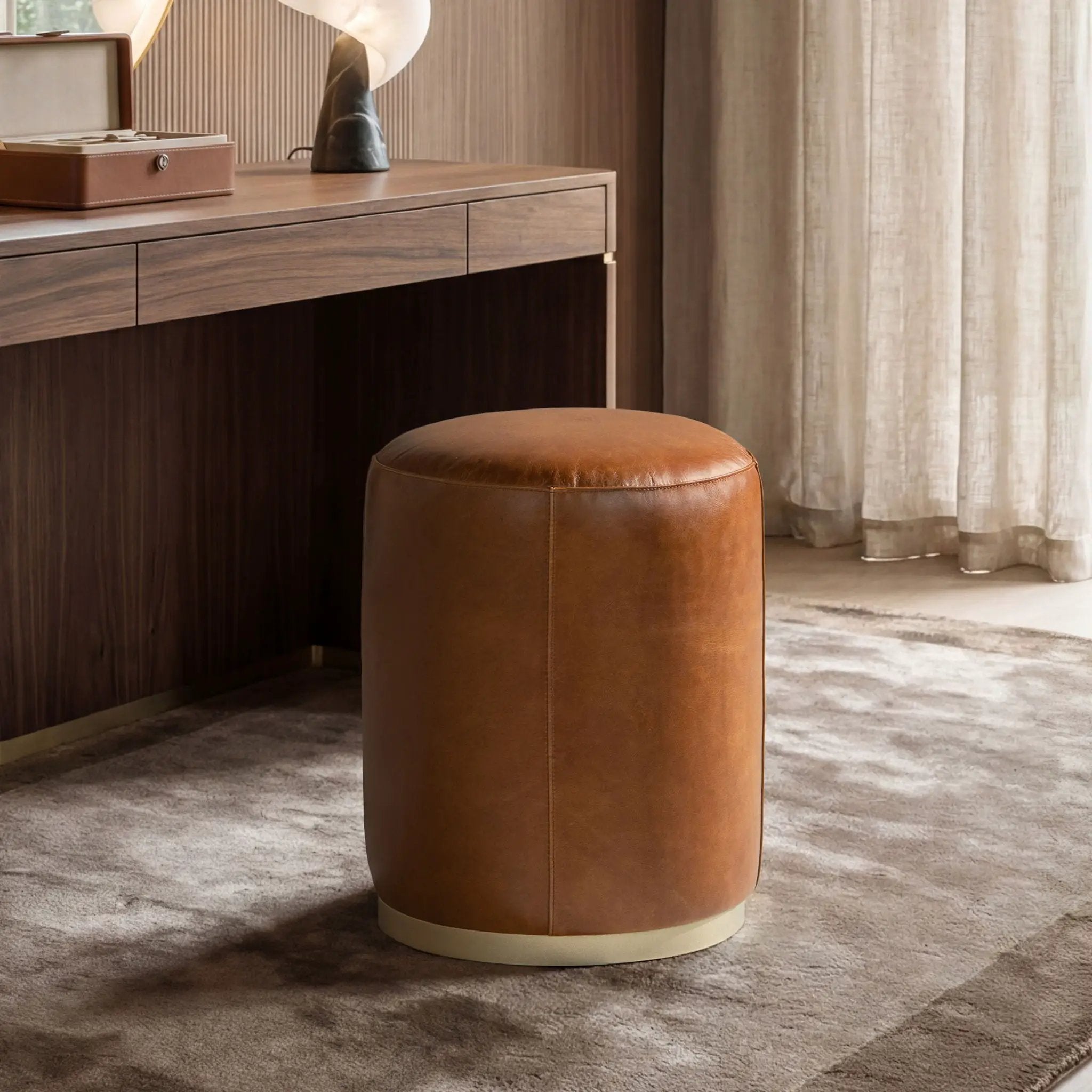 Nico - Round Ottoman Stool - Brown by HouseOfZazla