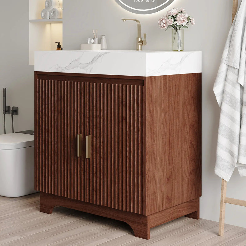 30" Freestanding Sintered Stone Countertop Bathroom Vanity with Ceramic Sink by HouseOfZazla