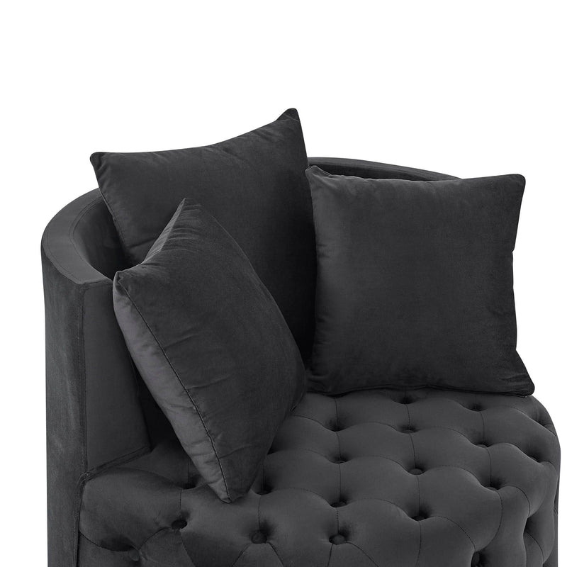 Modern Upholstered Swivel Chair With Button Tufted Design And Movable Wheels by HouseOfZazla