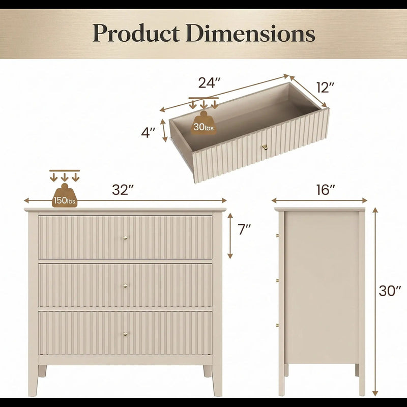 Fluted 3 Drawer Nightstand With Soft Close Slides by HouseOfZazla