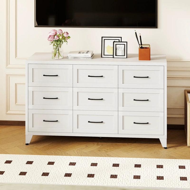 9 Drawer White Metal Dresser with Quiet-Glide Rails by HouseOfZazla