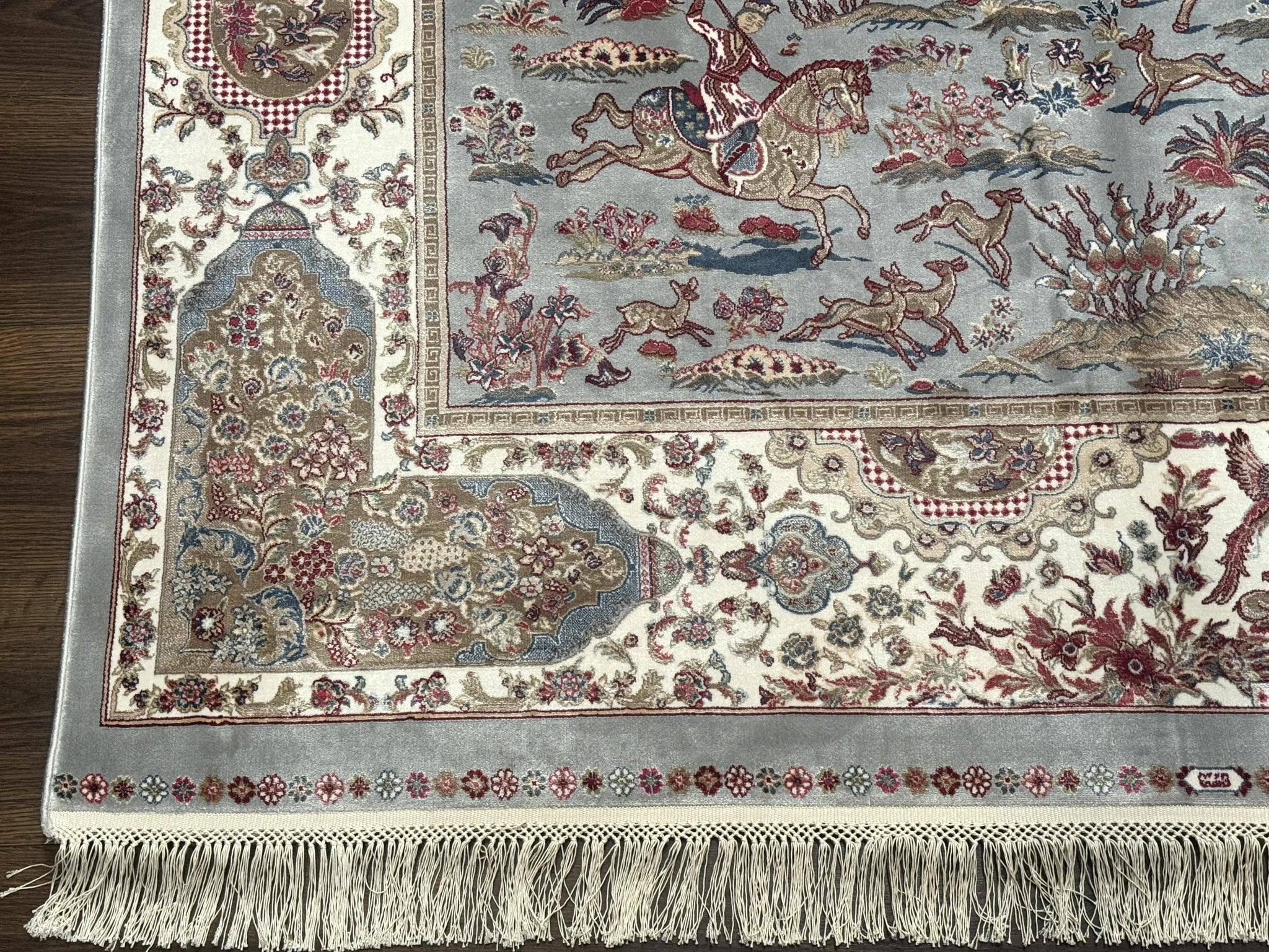 Turkish Silk Rug 5x7, Hunting Design, Animal Pictorials, Bamboo Silk by Jewel Rugs