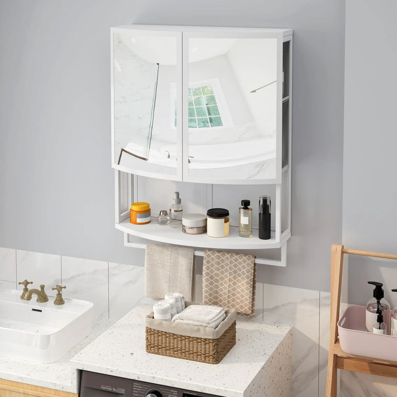 Arched Glass Double Door Wardrobe With Shatterproof Mirror, Open Shelf & Towel Rack by Unique Piece Furniture