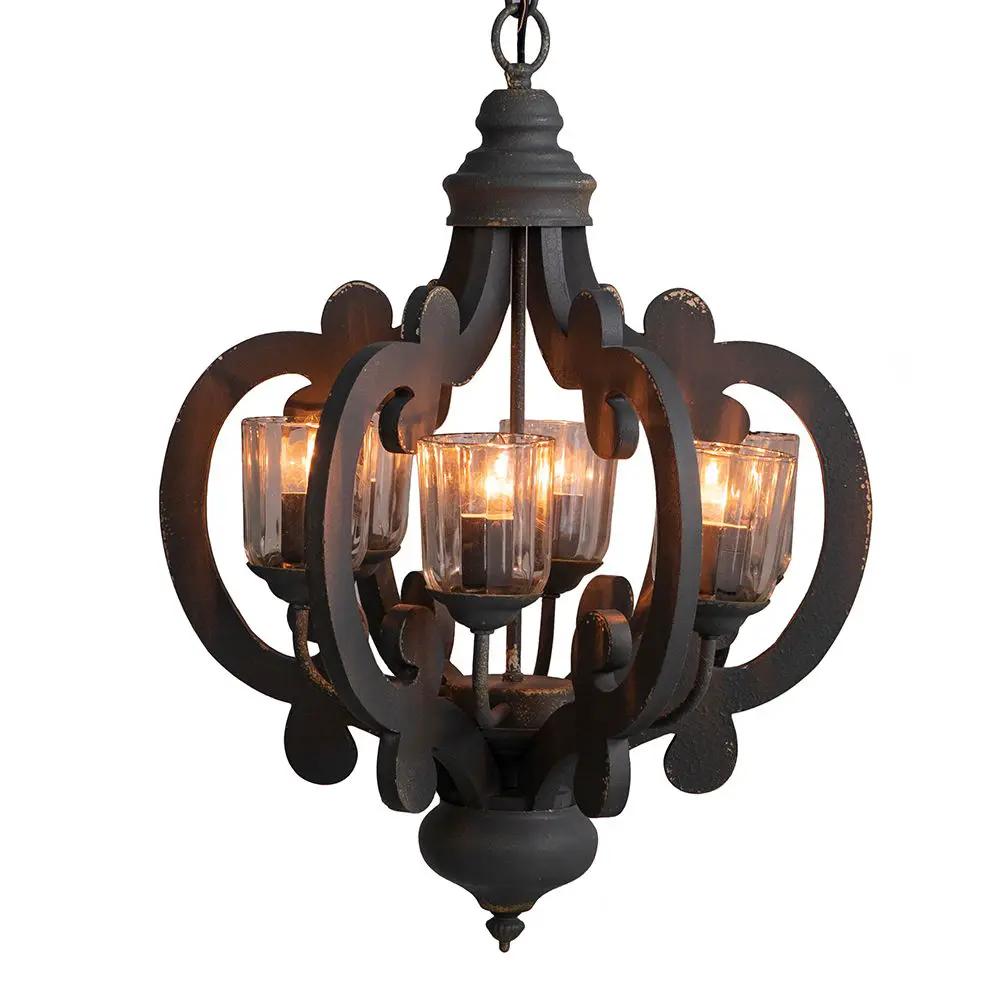 Farmhouse Chandelier, 6 Light Wood Chandelier Pendant Light Fixture With Adjustable Chain For Dining Room Living Room Entryway, Bulb Not Included by HouseOfZazla