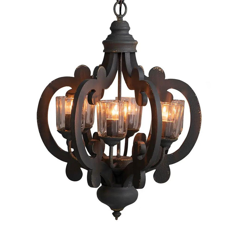 Farmhouse Chandelier, 6 Light Wood Chandelier Pendant Light Fixture With Adjustable Chain For Dining Room Living Room Entryway, Bulb Not Included by HouseOfZazla