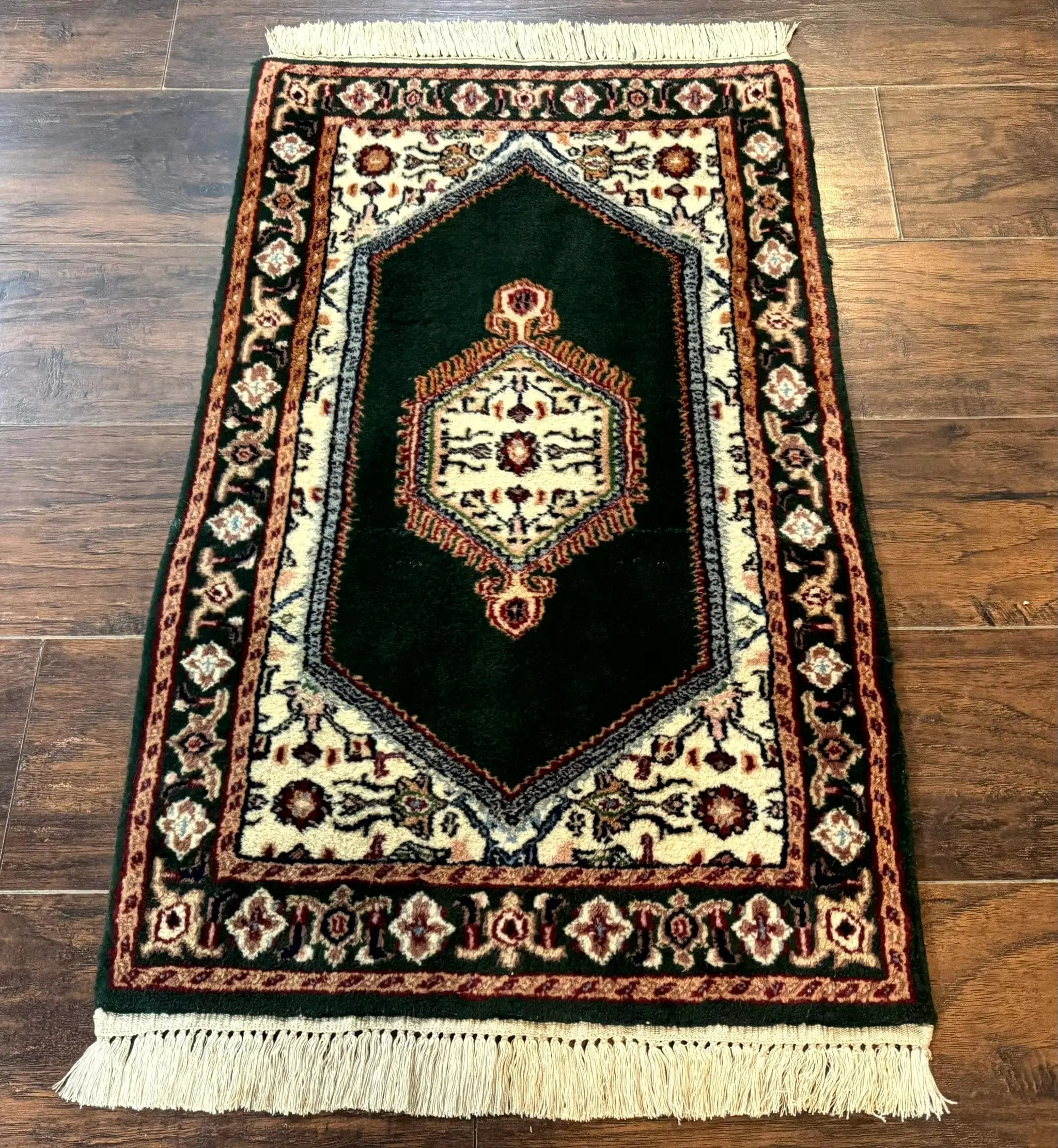 Small Indo Persian Dark Green Rug 2x3, Geometric Semi Open Field by Jewel Rugs