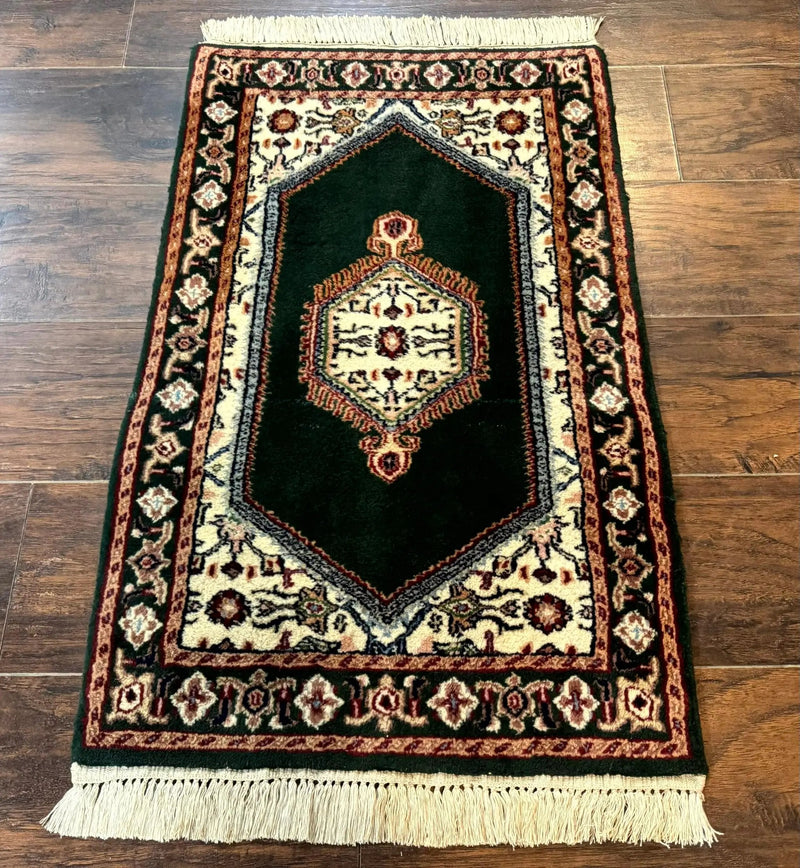 Small Indo Persian Dark Green Rug 2x3, Geometric Semi Open Field by Jewel Rugs
