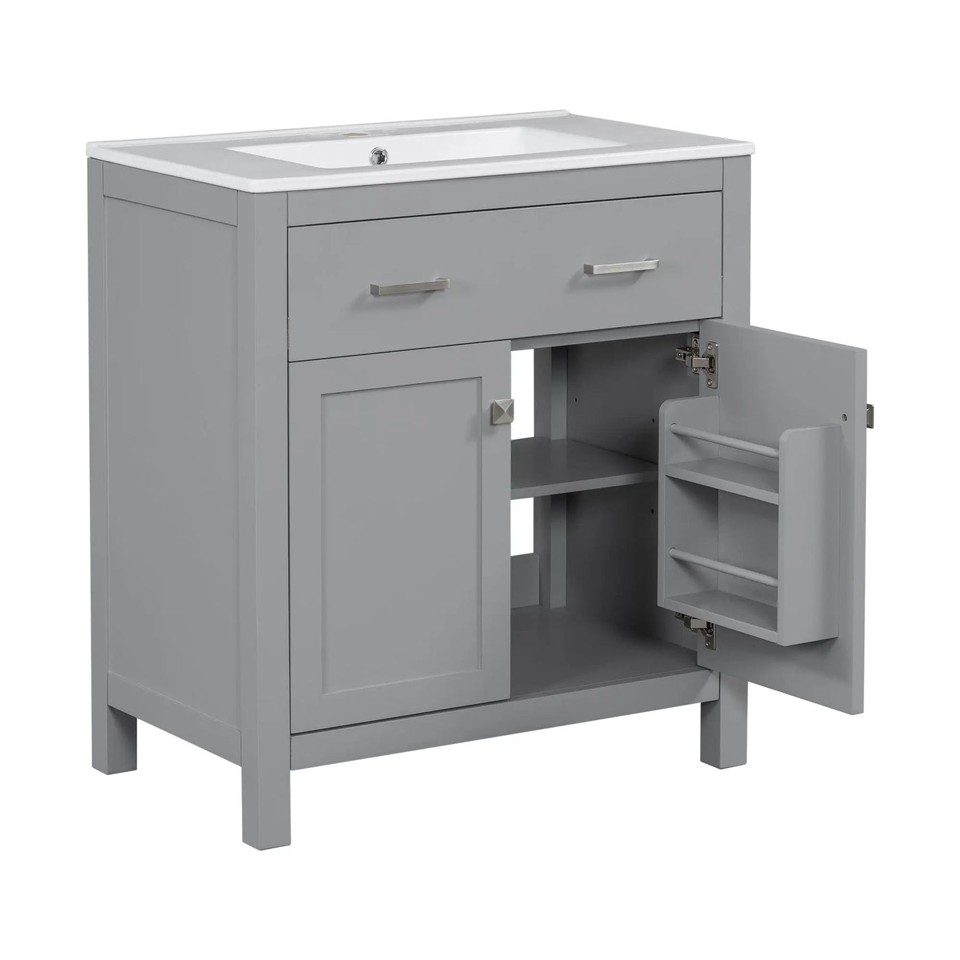 Bathroom Vanity With Ceramic Sink, Modern Single Bathroom Cabinet With 2 Doors And A Shelf, Soft Close Doors by HouseOfZazla
