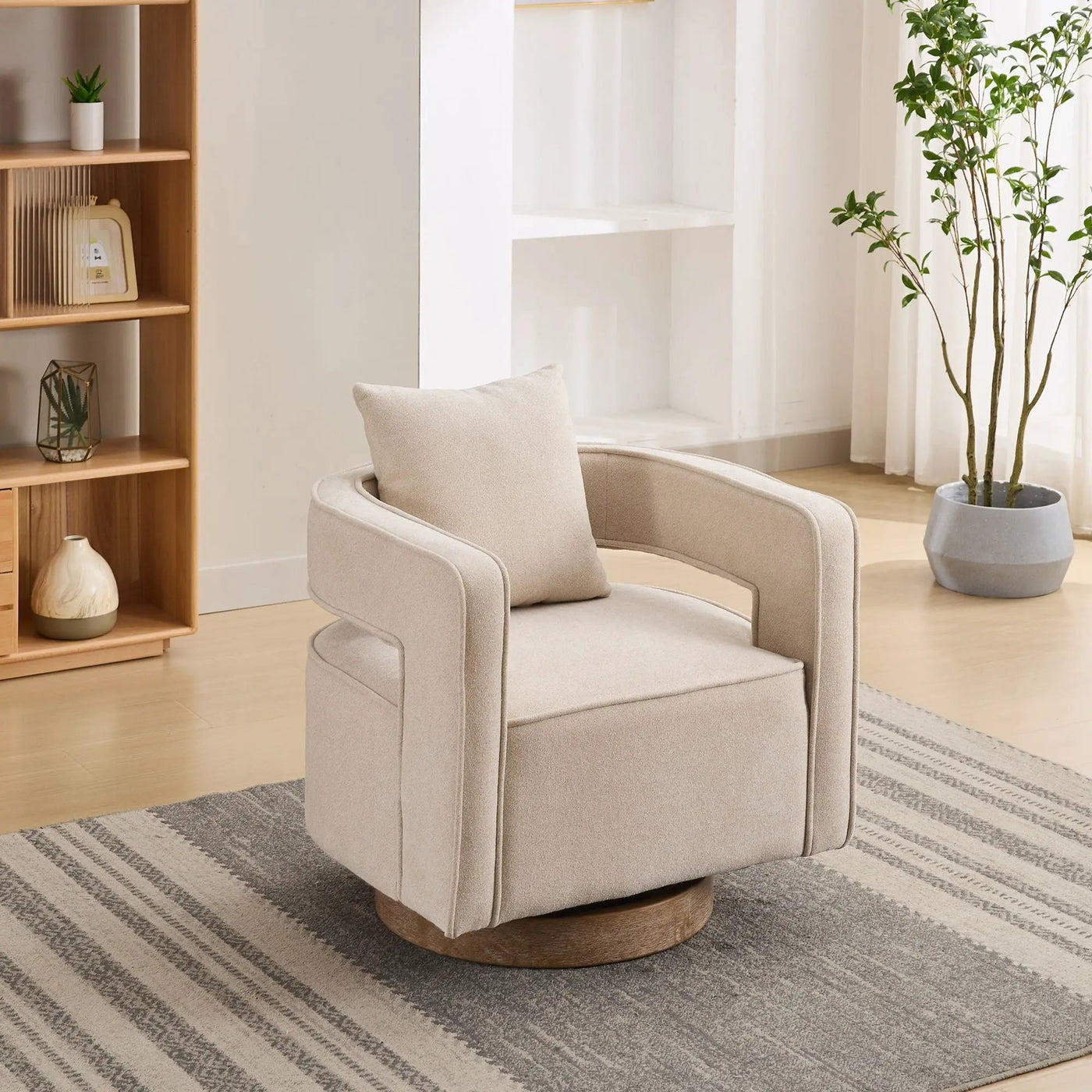 Swivel Accent Open Back Barrel Chair With Weathered Base by Unique Piece Furniture