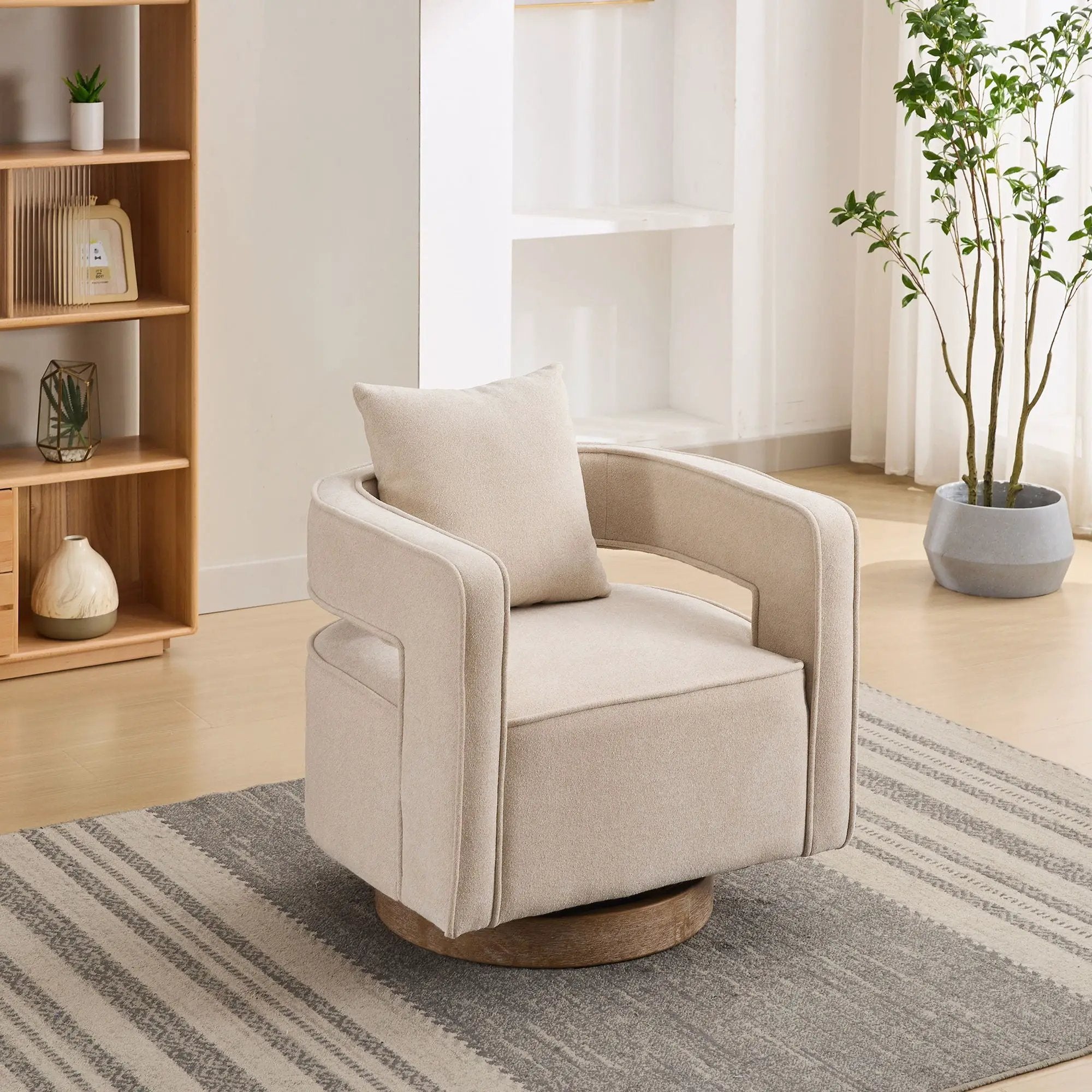 Swivel Accent Open Back Barrel Chair With Weathered Base by Unique Piece Furniture