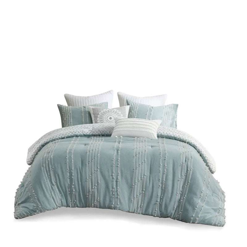 3 Piece Cotton Jacquard Comforter Set Aqua Full/Queen by HouseOfZazla